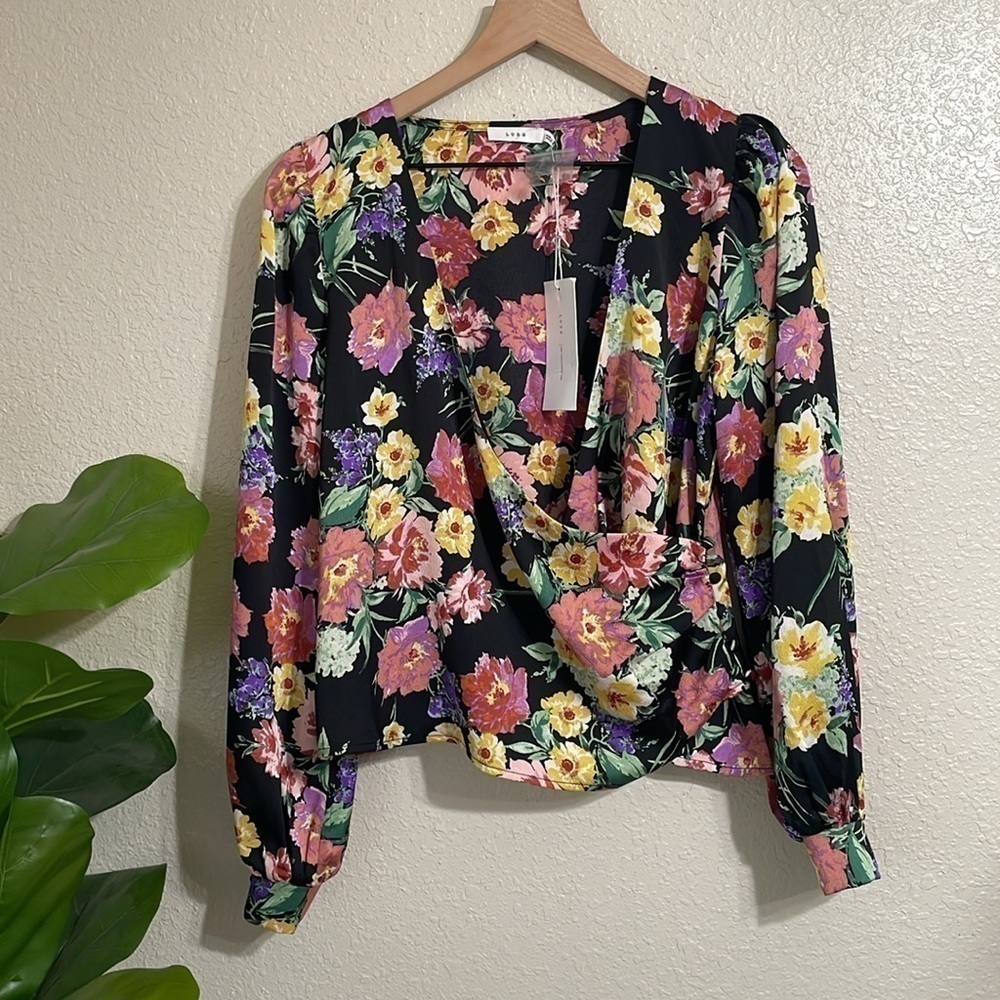 Lush floral print wrap long sleeve top